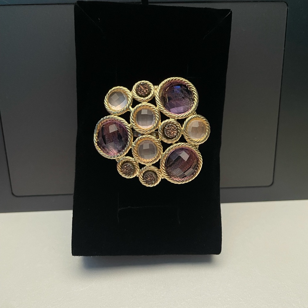 Sz7.25 14k ring with purple unknown gemstones